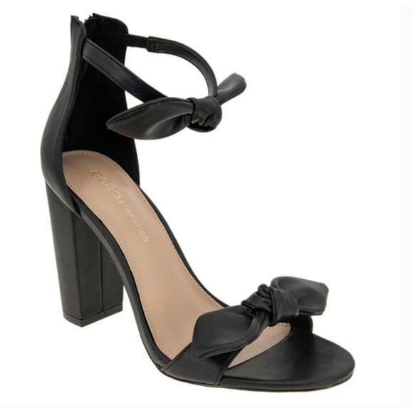BCBGeneration Batani Sandals 7.5 Black NWOT Heel Bow Capsule Travel Resort - Picture 1 of 8